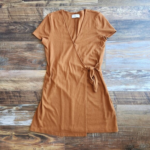 Texture & Thread x Madewell Side-Tie Wrap Dress Short Sleeve Golden Pecan Sz.X - Picture 6 of 10